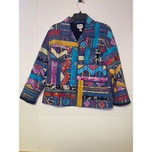 Chicos Design womens 2 Multicolor Patchwork Button Jacket Cotton silk lining